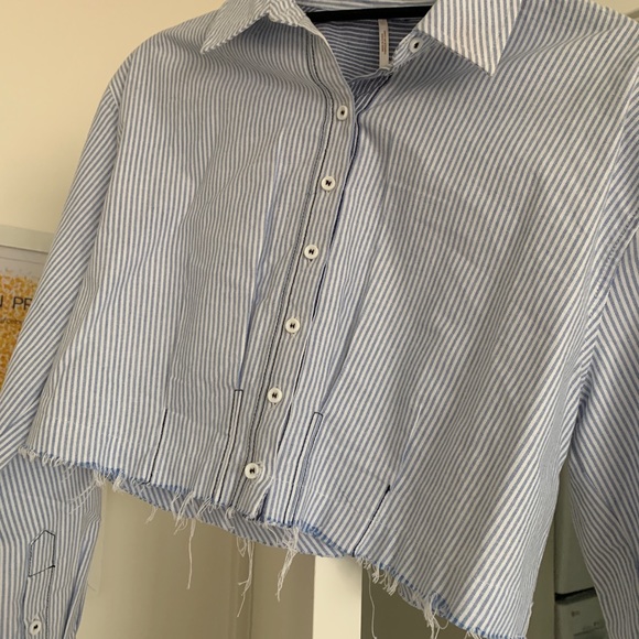 Free people pin stripe cut off button up - Picture 3 of 9